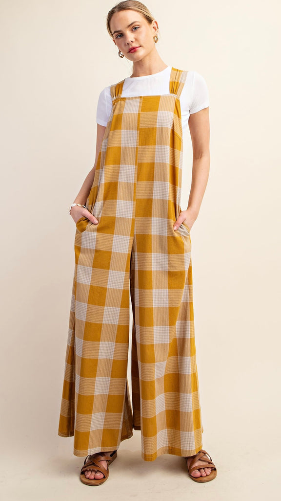 Check Tie Back Jumpsuit w/Pockets