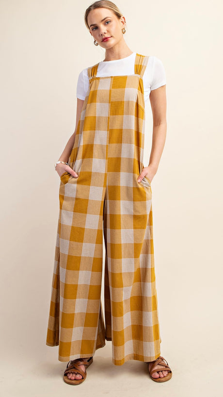 Check Tie Back Jumpsuit w/Pockets