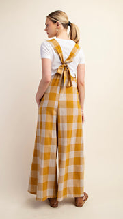 Check Tie Back Jumpsuit w/Pockets