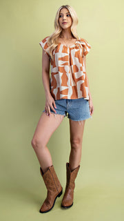 Simple Geo Print Flutter Slv Top