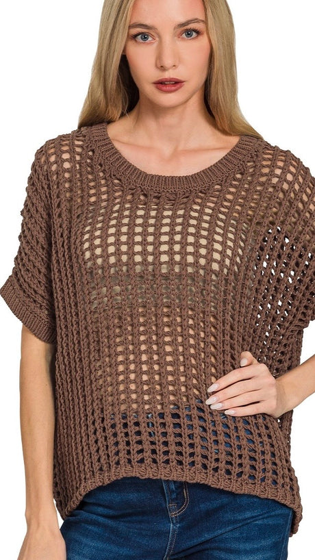 Cotton Open Weave Sweater Top