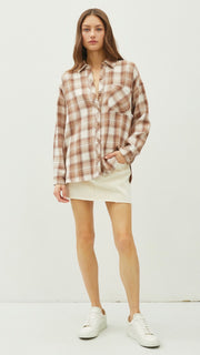 Lt Wt Plaid Button Front L/S Top