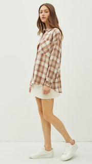 Lt Wt Plaid Button Front L/S Top