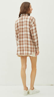 Lt Wt Plaid Button Front L/S Top