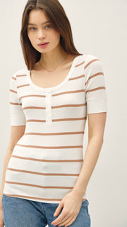 Striped Ribbed Knit Snap Front Top
