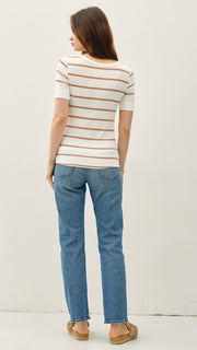 Striped Ribbed Knit Snap Front Top