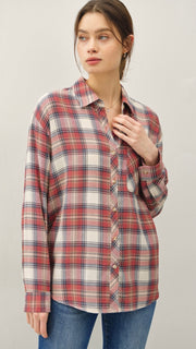 Lt Wt Plaid Button Down Top