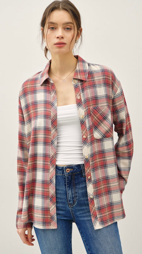 Lt Wt Plaid Button Down Top