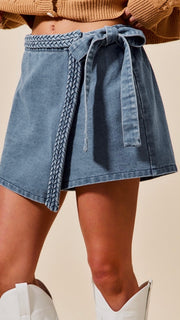 Braided Trim Wrap Front Skort