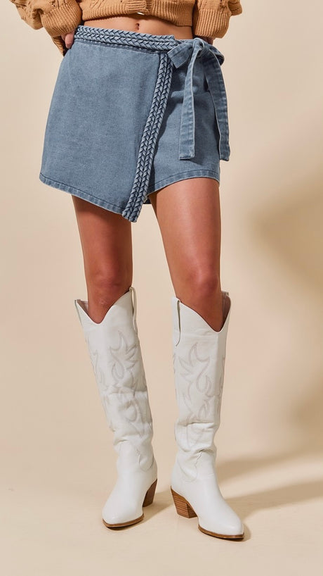 Braided Trim Wrap Front Skort