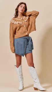 Braided Trim Wrap Front Skort