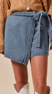 Braided Trim Wrap Front Skort