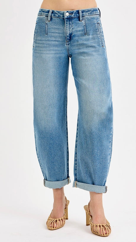 Mid Rise Welt Pkt Barrel Jeans