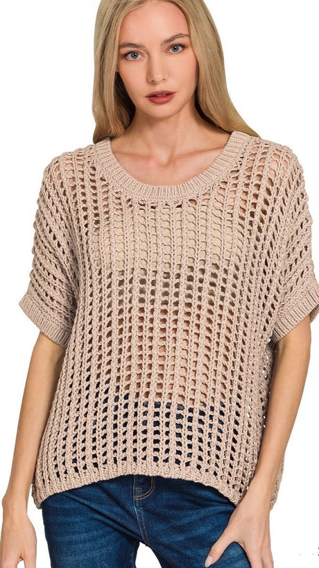Cotton Open Weave Sweater Top 2