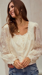 Floral Lace Bubble Sleeve Top