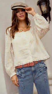 Floral Lace Bubble Sleeve Top