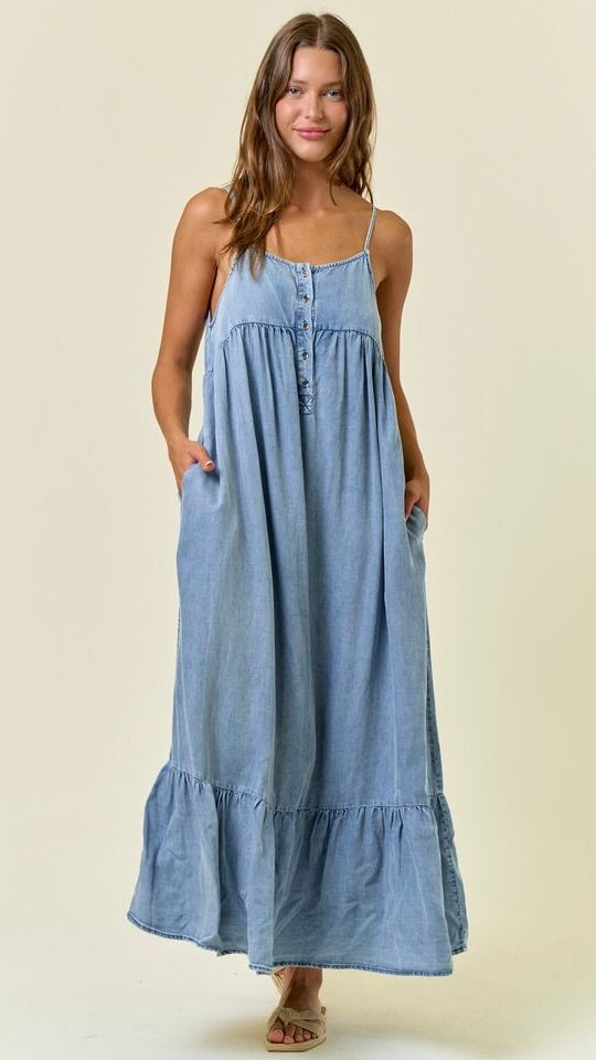 Tencel Denim Midi Dress w/pockets