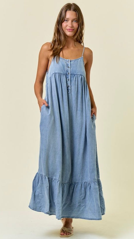 Tencel Denim Midi Dress w/pockets