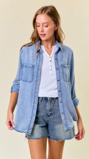 Washed Tencel Denim Roll Tab Top