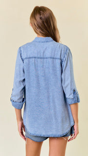 Washed Tencel Denim Roll Tab Top