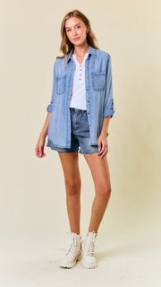 Washed Tencel Denim Roll Tab Top