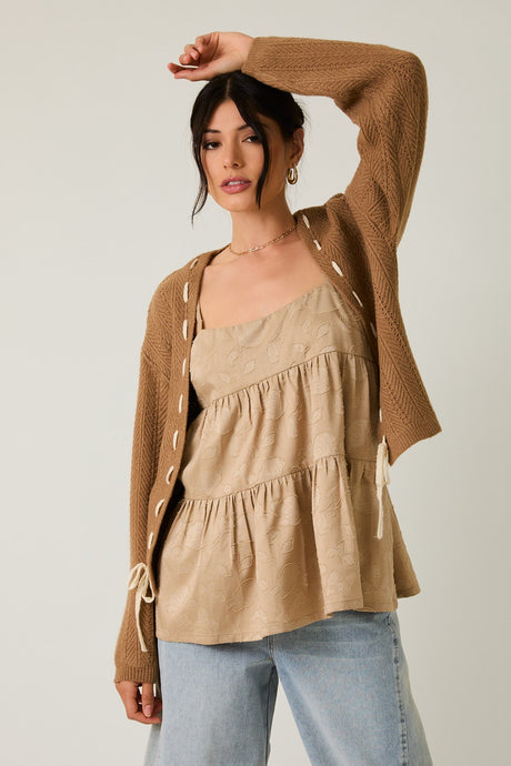 Yarn Lace Trim Pointelle Cardigan