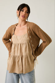 Yarn Lace Trim Pointelle Cardigan