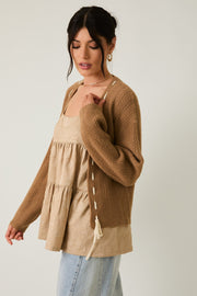 Yarn Lace Trim Pointelle Cardigan