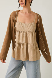 Yarn Lace Trim Pointelle Cardigan