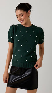 Embroidered Dot Puff Sleeve Top