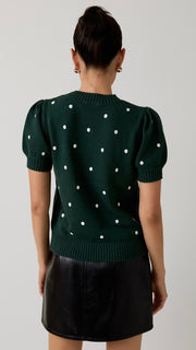 Embroidered Dot Puff Sleeve Top