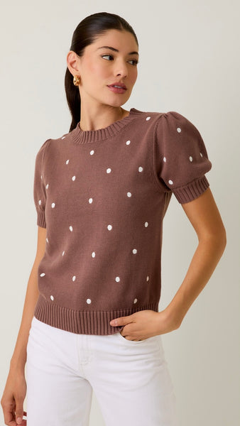 Embroidered Puff Sleeve Sweater Top