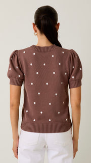 Embroidered Puff Sleeve Sweater Top