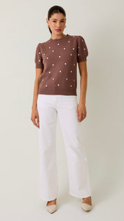 Embroidered Puff Sleeve Sweater Top