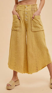 Cotton Gauze Patch Pkt Wide Leg Pants