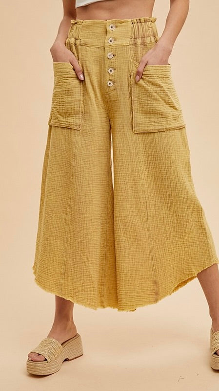 Cotton Gauze Patch Pkt Wide Leg Pants