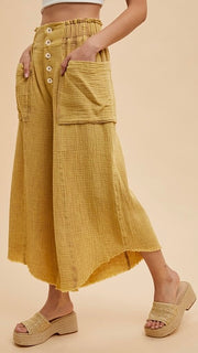 Cotton Gauze Patch Pkt Wide Leg Pants