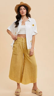 Cotton Gauze Patch Pkt Wide Leg Pants