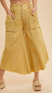 Cotton Gauze Patch Pkt Wide Leg Pants
