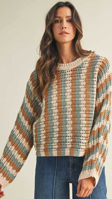 Vertical Stripe Dolman Slv Sweater