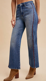 High Rise Side Piping Wide Leg Jean