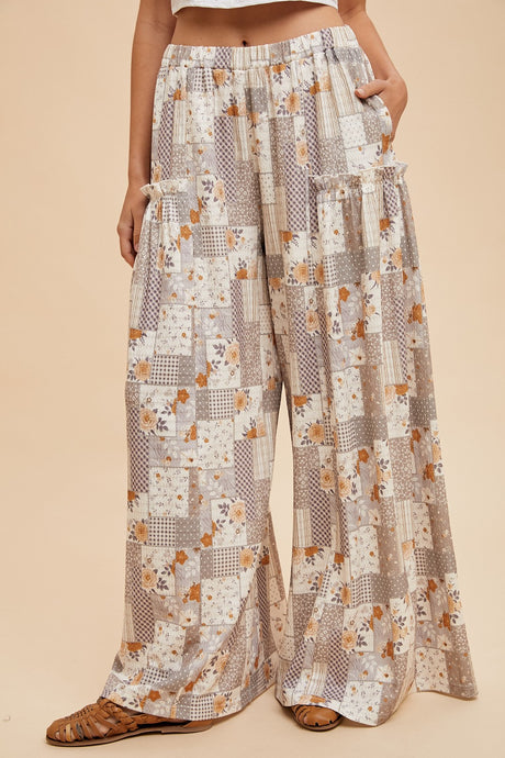 Patchwork Textured Knit Wide Leg Pants