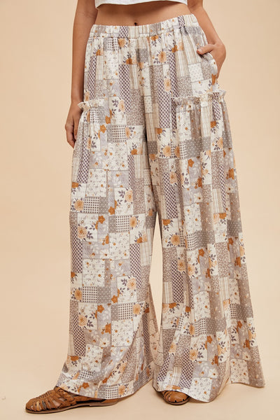 Patchwork Textured Knit Wide Leg Pants