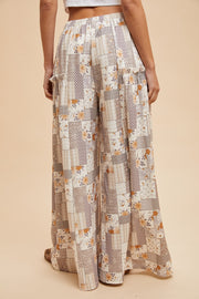Patchwork Textured Knit Wide Leg Pants