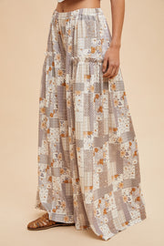 Patchwork Textured Knit Wide Leg Pants
