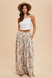 Patchwork Textured Knit Wide Leg Pants