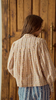 Floral Stripe Ruffle Cuff Top