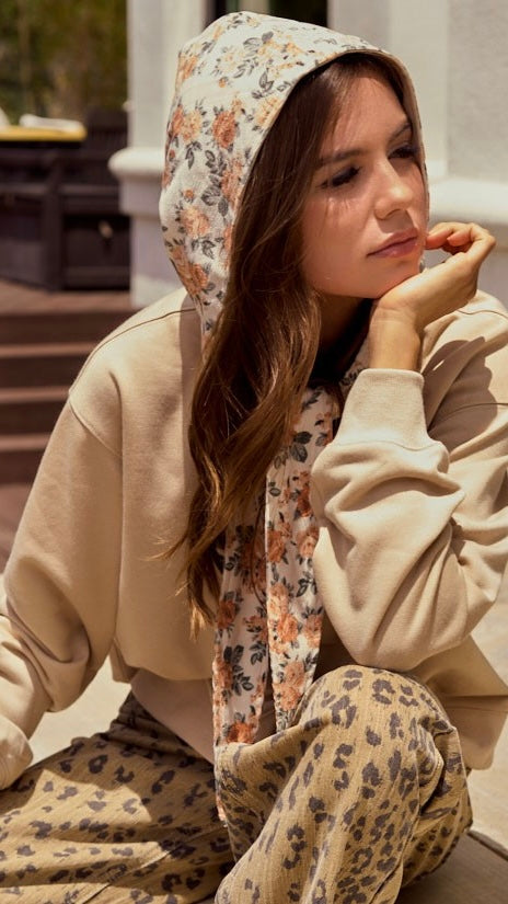 Floral Tie Hood Sweatshirt