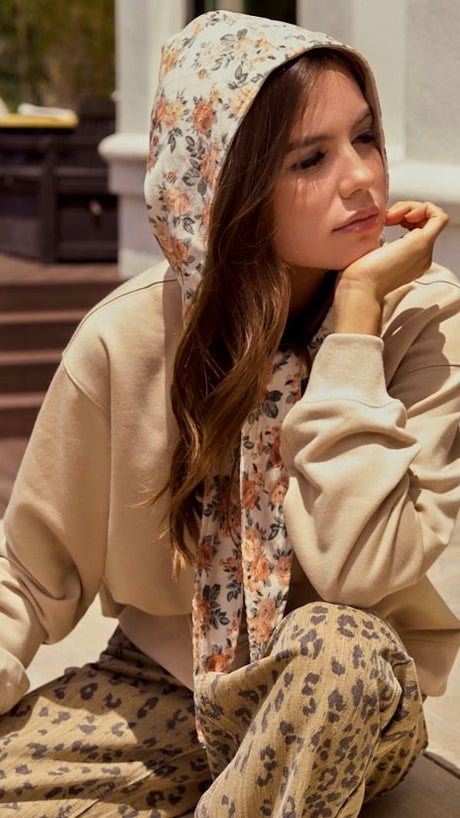 Floral Tie Hood Sweatshirt