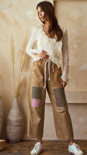 Splatter Patch Rope Tie Waist Jeans
